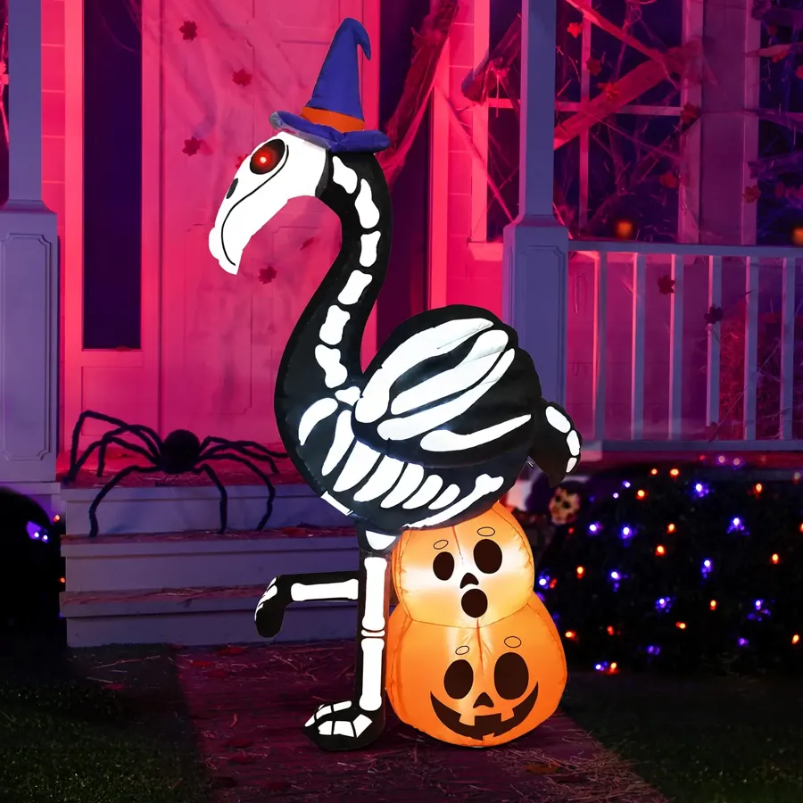 Tall Skeleton Flamingo Inflatable